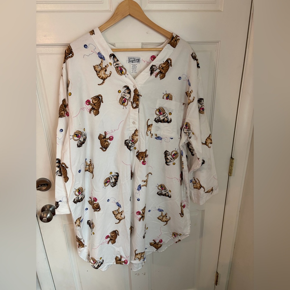NWT Vintage Saybury Kittens Playing With Yarn 100% Cotton Flannel Nightgown 3X